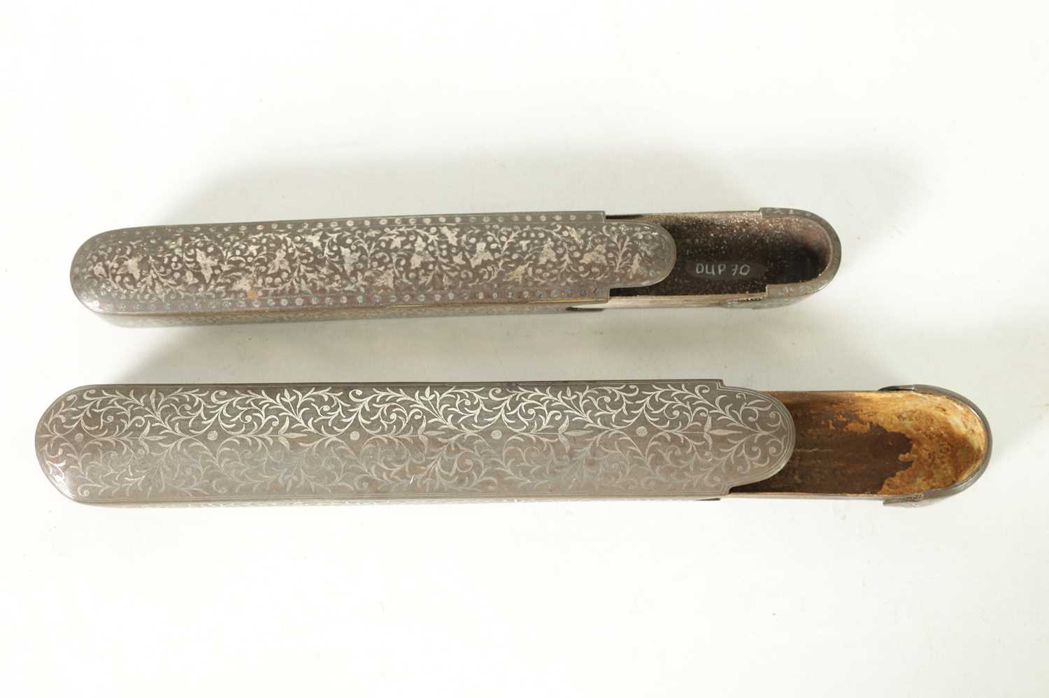 TWO 19TH-CENTURY PERSIAN SILVER METAL INLAID IRONWORK PEN BOXES - Image 5 of 6