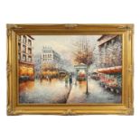 P SANCHEZ 20TH CENTURY OIL ON CANVAS PARISIAN STREET SCENE