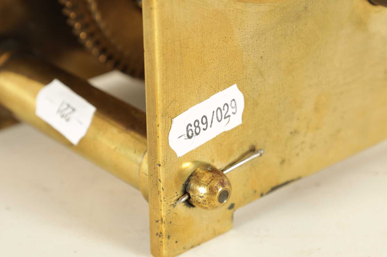 AN EARLY 19TH CENTURY BRASS PLATED WEIGHT DRIVEN TURRET CLOCK MOVEMENT - Image 10 of 11