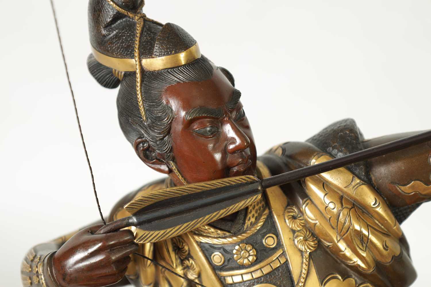 A FINE LATE 19TH CENTURY JAPANESE MEIJI PERIOD BRONZE AND MIXED METAL SAMURAI ARCHER OF LARGE SIZE - Image 2 of 13