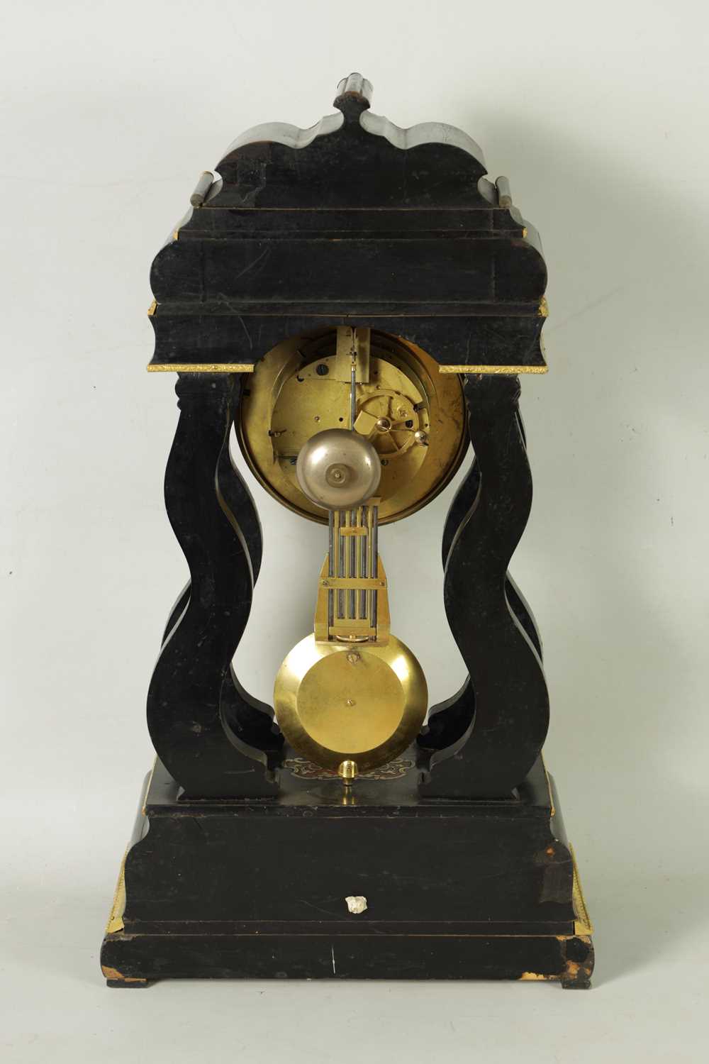 A LATE 19TH CENTURY FRENCH BOULLE TORTOISESHELL PORTICO CLOCK - Image 9 of 11