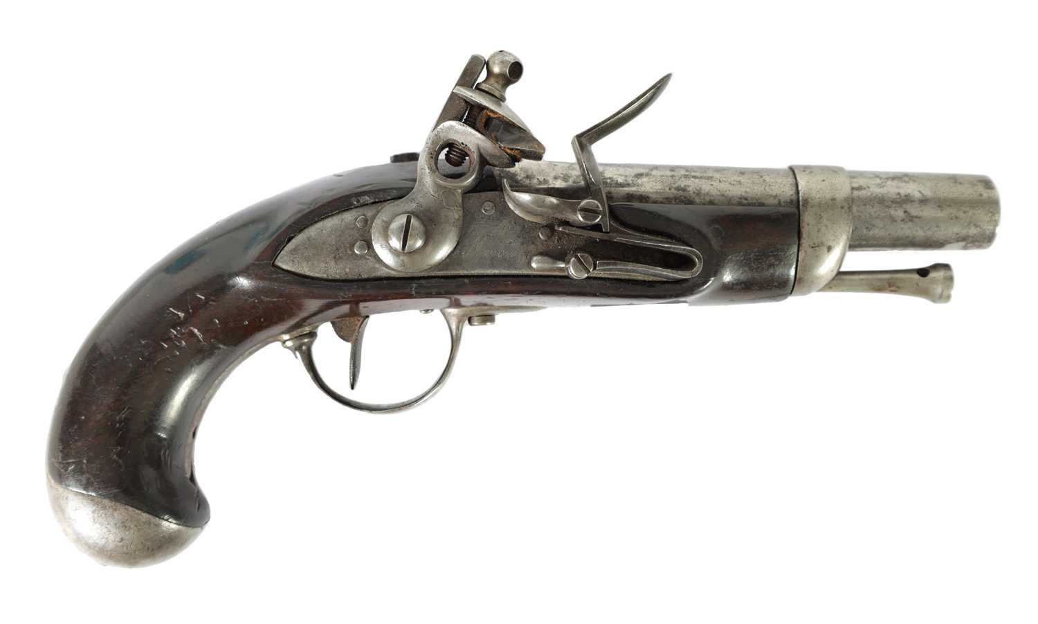 AN EARLY 19TH CENTURY FRENCH FLINTLOCK SERVICE PISTOL SIGNED MAUBEUGE