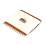 AN ART DECO SILVER AND GUILLOCHE ENAMEL SQUARE POWDER COMPACT