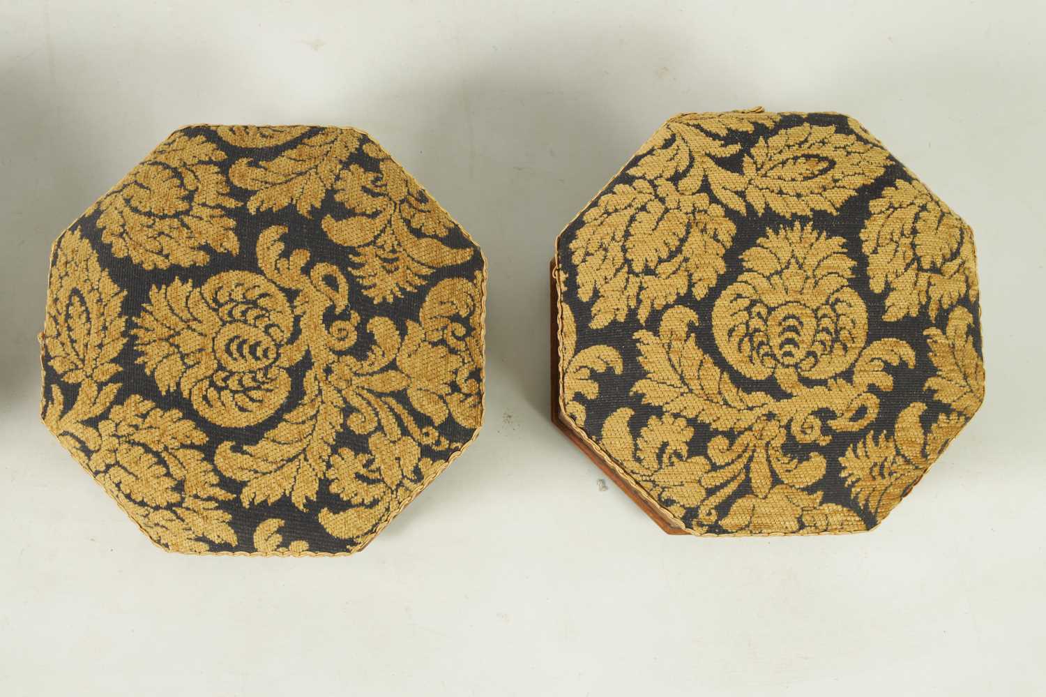 A PAIR OF 19TH CENTURY OCTAGONAL SHAPED INLAID WALNUT FOOTSTOOLS - Image 4 of 12