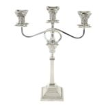 A GEORGE V SILVER THREE-BRANCH CANDELABRA