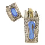 AN 18TH CENTURY FRENCH ROCOCO SILVER AND BLUE AGATE ETUI