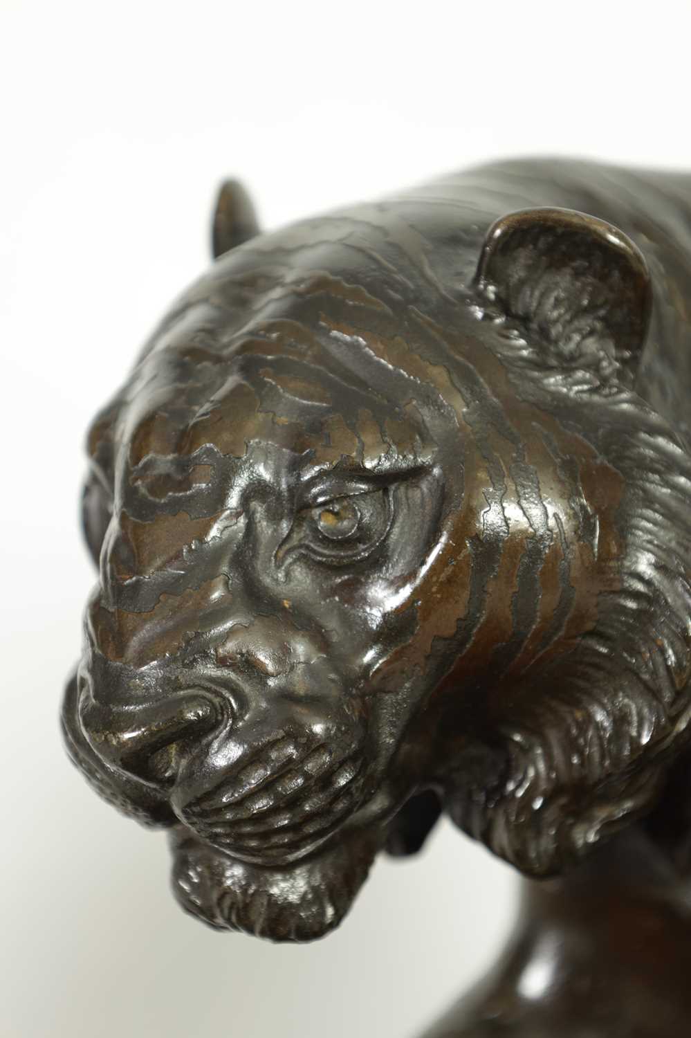 AN UNUSUAL JAPANESE MEIJI PERIOD BRONZE SCULPTURE OF A SEATED TIGER - Image 3 of 11