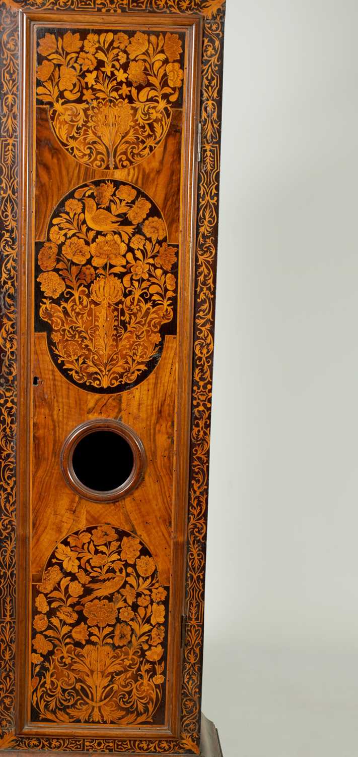 FAB.N ROBINS, MOOREFEILDS (LONDON). A WILLIAM AND MARY WALNUT AND PANELLED FLORAL MARQUETRY EIGHT-DA - Image 4 of 14