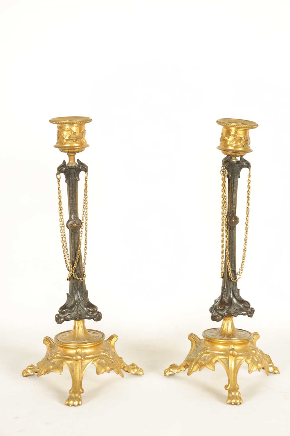 A PAIR OF LATE 19TH CENTURY FRENCH BARBIDIENNE STYLE BRONZE AND ORMOLU CANDLESTICKS - Image 9 of 11