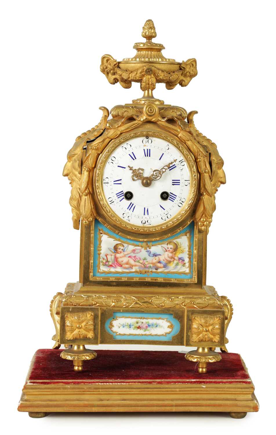 A LATE 19TH CENTURY FRENCH ORMOLU AND PORCELAIN PANELLED MANTEL CLOCK