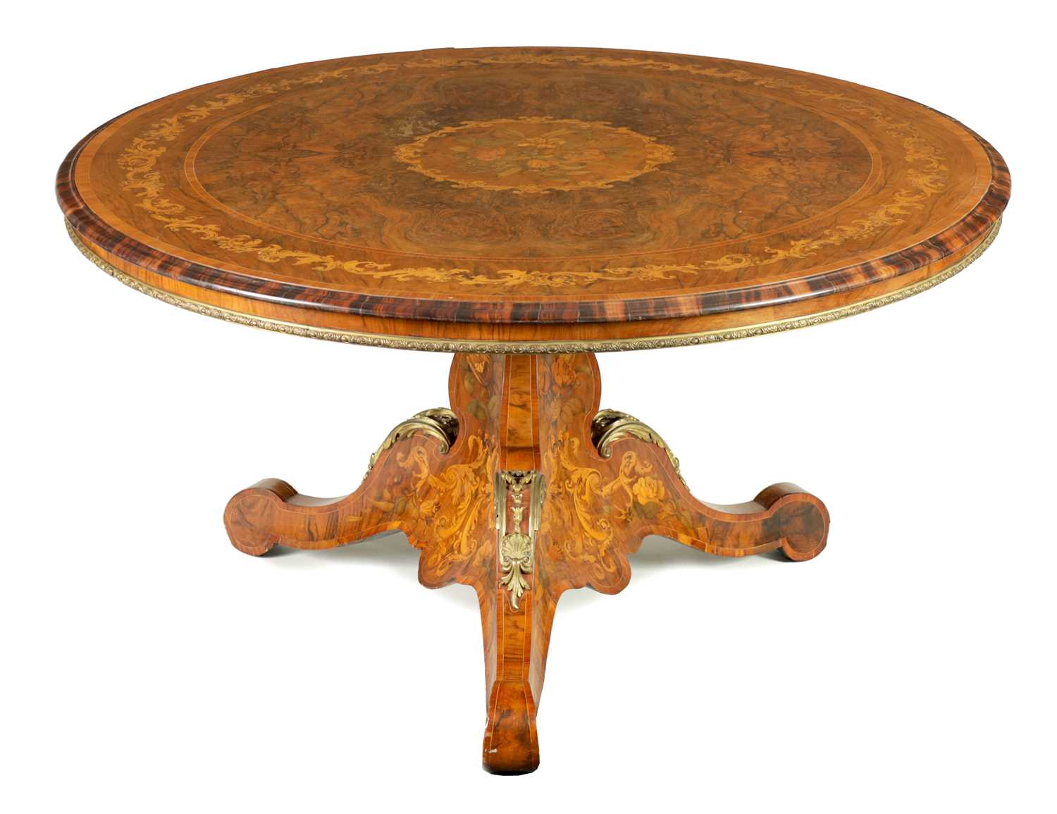 A FINE 19TH CENTURY ORMOLU MOUNTED BURR WALNUT AND FLORAL MARQUETRY CENTRE TABLE IN THE MANNER OF ED - Image 2 of 10