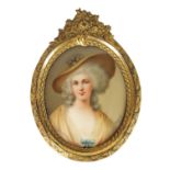 A LATE 19TH CENTURY VIENNA PORCELAIN OVAL CONVEX MINIATURE PORTRAIT PLAQUE