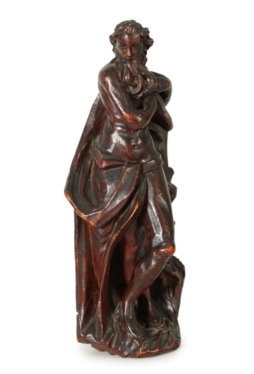AN 18TH CENTURY CARVED WOOD ALLEGORICAL FIGURE