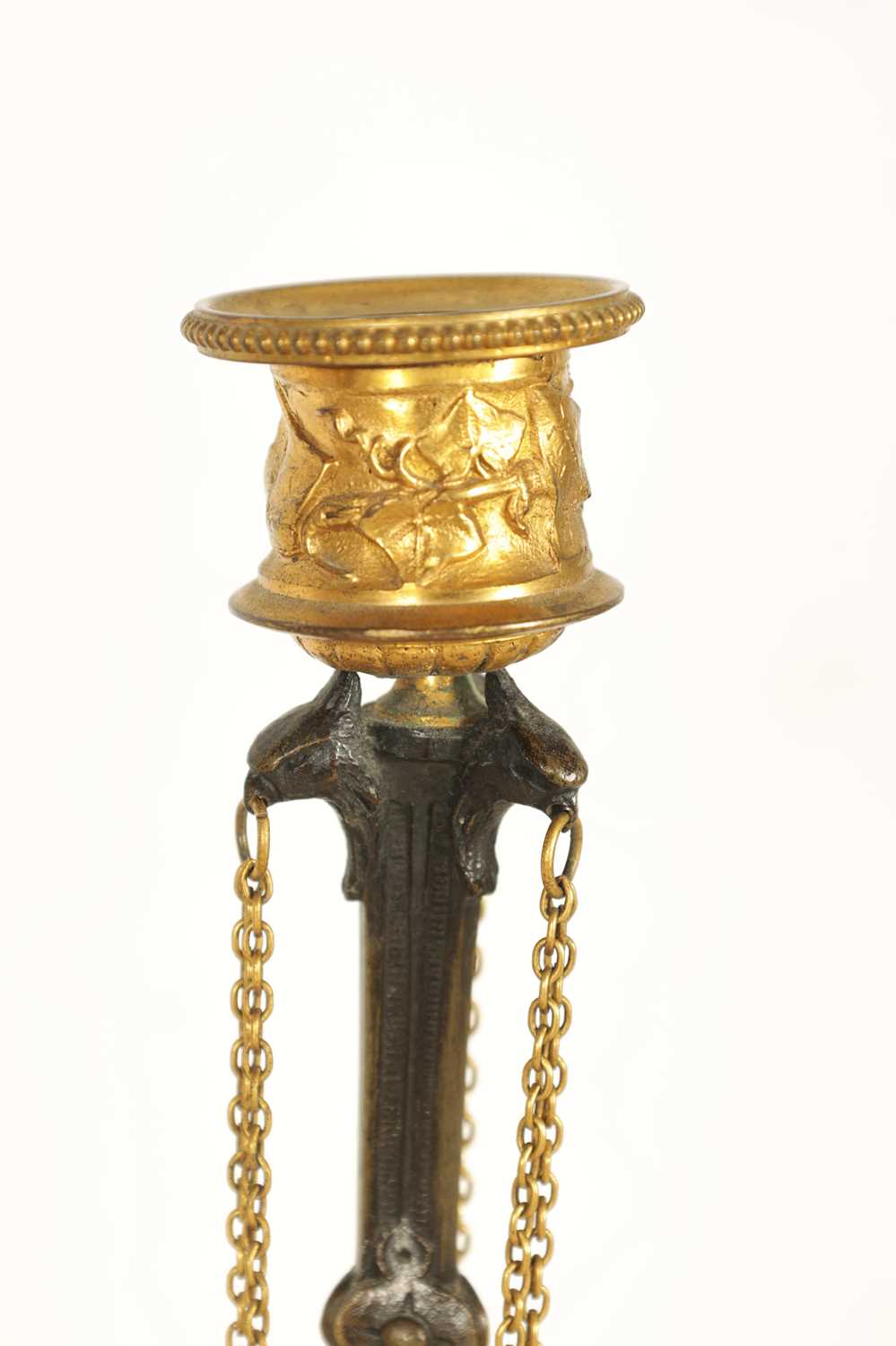 A PAIR OF LATE 19TH CENTURY FRENCH BARBIDIENNE STYLE BRONZE AND ORMOLU CANDLESTICKS - Image 4 of 11