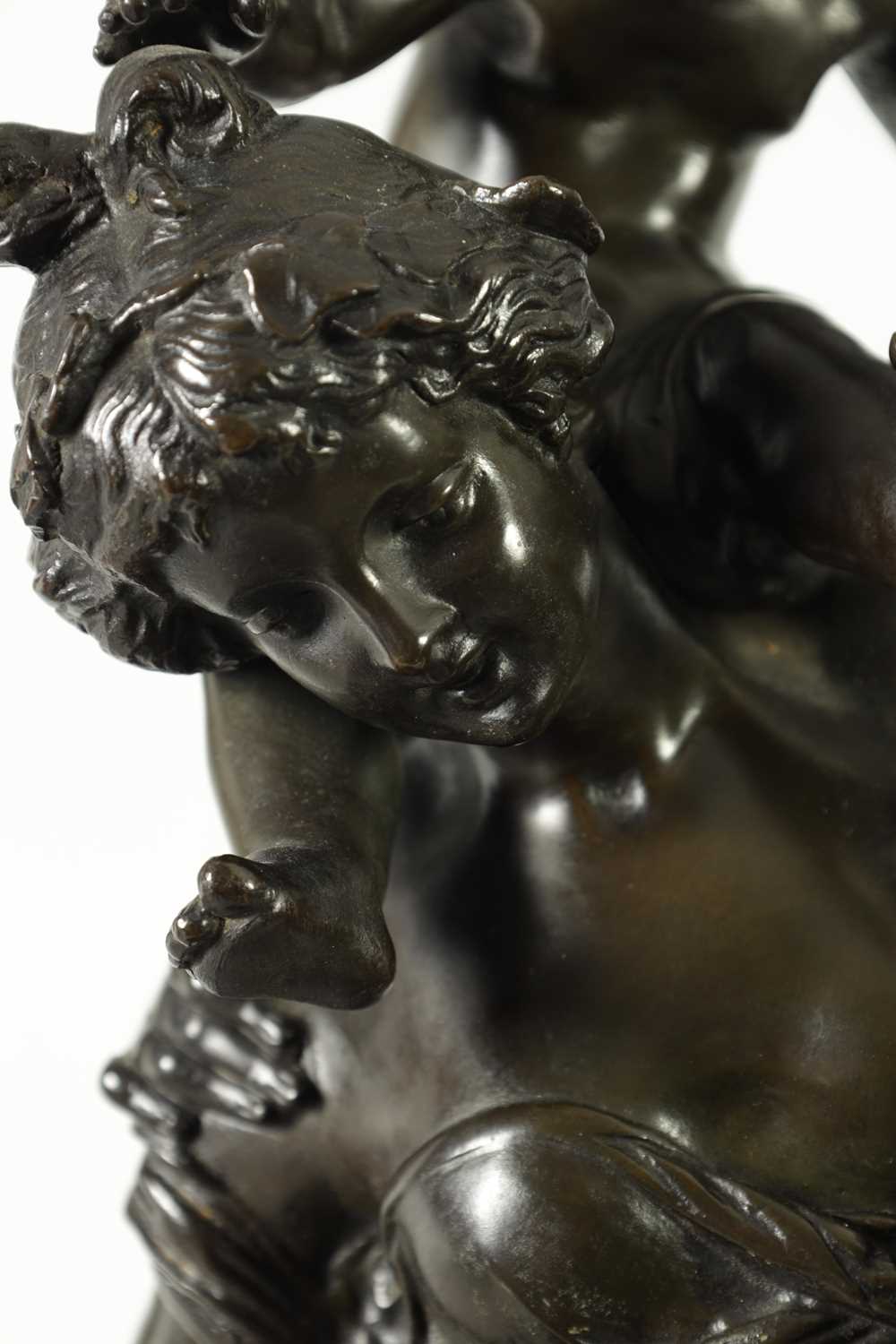 AFTER CLAUDE MICHEL CLODION. A FINLEY CAST 19TH CENTURY BRONZE OF BACHANTE AND DANCING PUTTI - Image 5 of 11