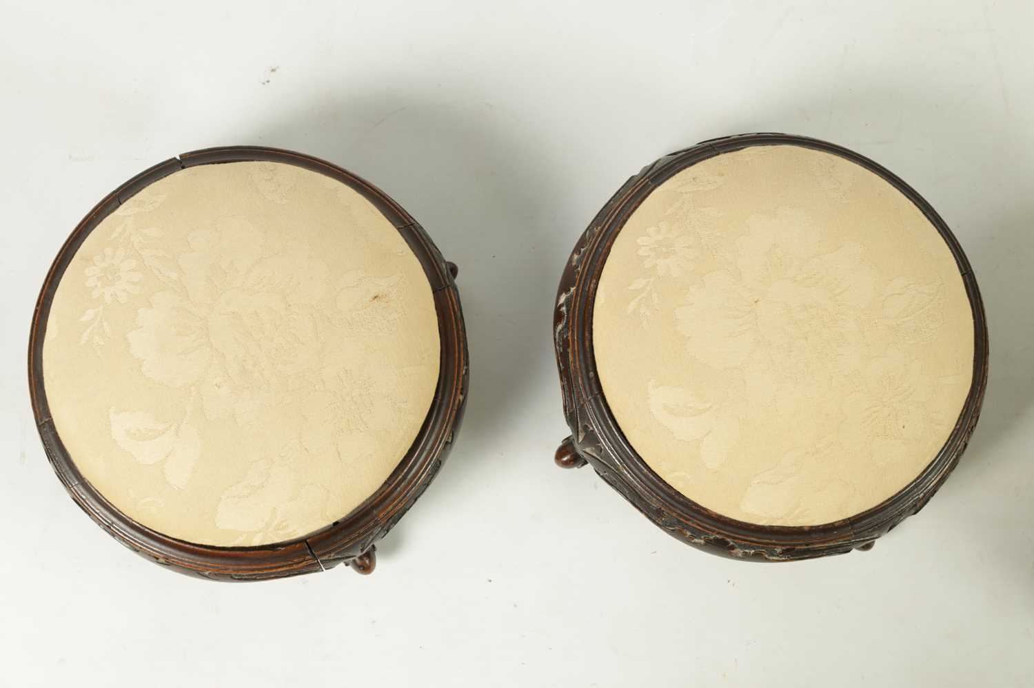 A PAIR OF 19TH CENTURY OCTAGONAL SHAPED INLAID WALNUT FOOTSTOOLS - Image 3 of 12