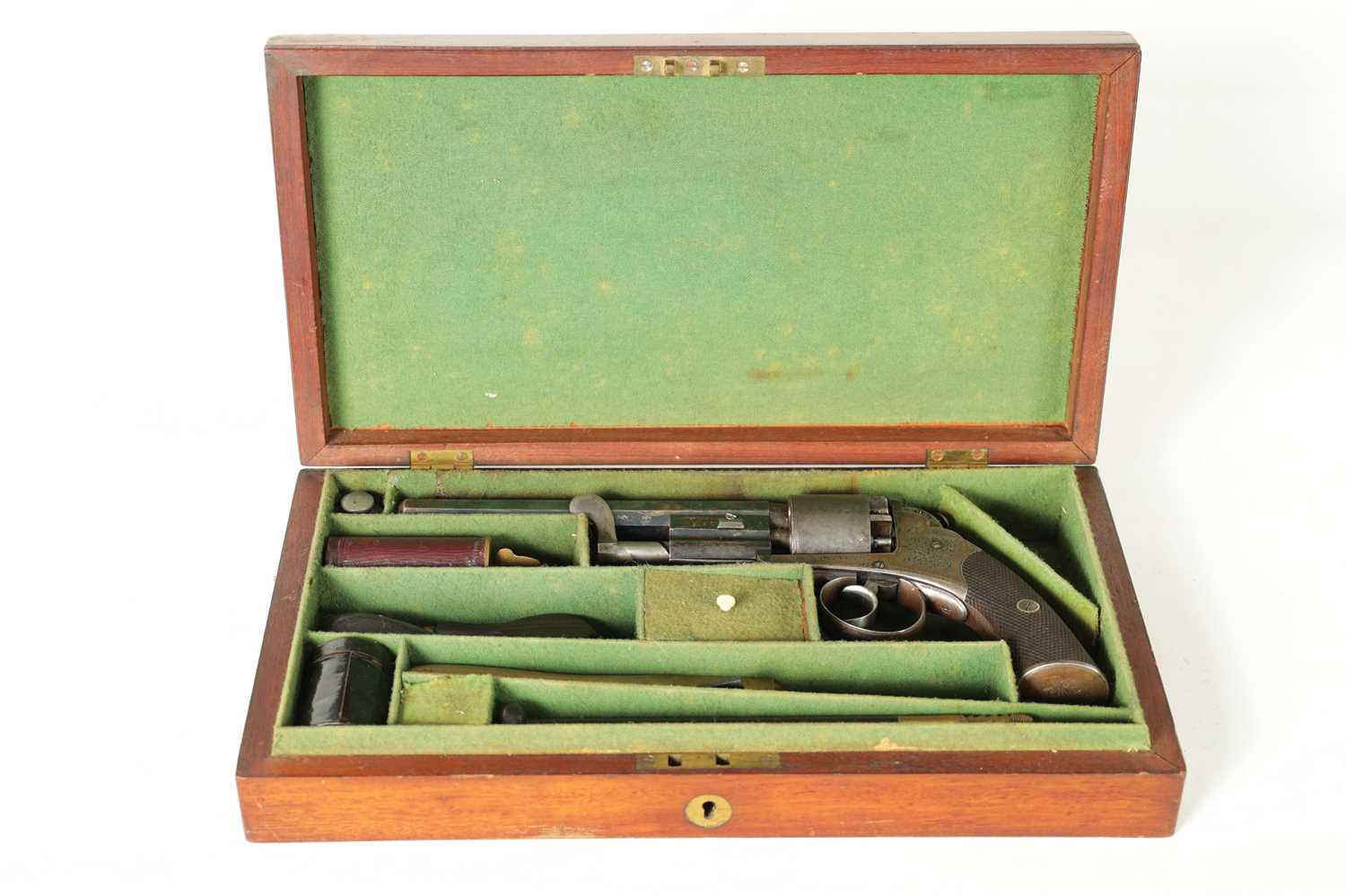 A RARE MID 19TH CENTURY CASED 54-BORE BENTLY PATENT FIVE-SHOT SELF-COCKING PERCUSSION REVOLVER - Image 3 of 12