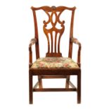 AN 18TH CENTURY PEGGED ELM AND ASH COUNTRY MADE OPEN ARM CHAIR