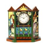 AN ARTS AND CRAFTS FOLEY POTTERY 'INTARSIO' CLOCK DESIGNED BY FREDERICK RHEAD CIRCA 1900