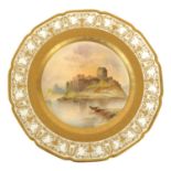 A ROYAL DOULTON CABINET PLATE OF PEMBROKE CASTLE PAINTED BY PAINTED BY P. CURNOCK