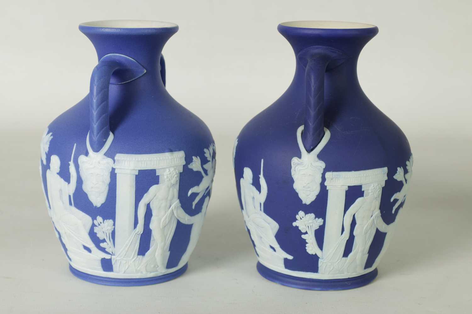 A PAIR OF WEDGWOOD DARK BLUE JASPER WARE MODEL OF THE PORTLAND VASE CIRCA 1900 - Image 7 of 11