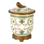 AN 18TH CENTURY ORMOLU MOUNTED SERVES JAR AND COVER