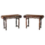 A PAIR OF 19TH-CENTURY CHINESE HARDWOOD TABLES WITH BURR WOOD PANELS