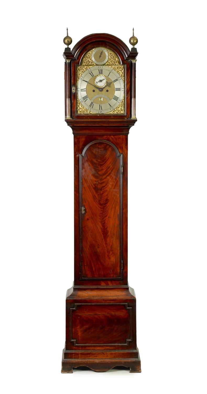 WILLIAM SKEGG, LONDON. A GEORGE III FIGURED MAHOGANY LONGCASE CLOCK