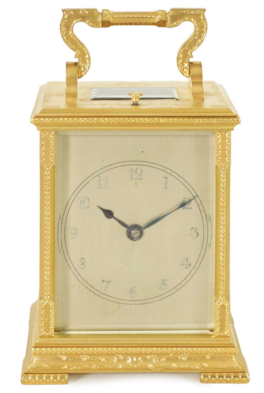 A FINELY ENGRAVED ENGLISH CASED REPEATING CARRIAGE CLOCK