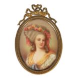 A LATE 19TH CENTURY VIENNA PORCELAIN MINIATURE OVAL CONVEX BUST PORTRAIT OF PRINCESSE LAMBALLE