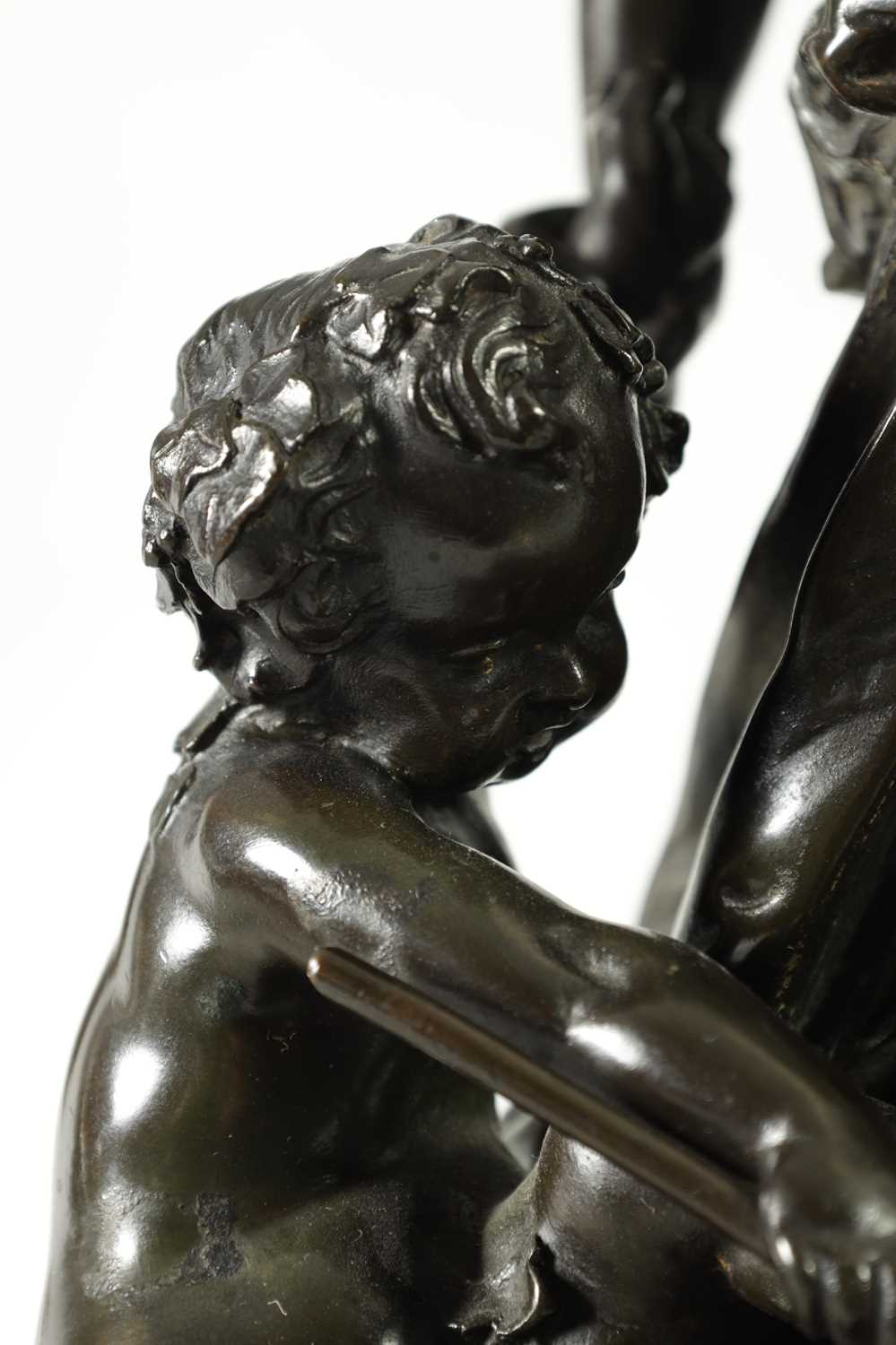 AFTER CLAUDE MICHEL CLODION. A FINLEY CAST 19TH CENTURY BRONZE OF BACHANTE AND DANCING PUTTI - Image 7 of 11