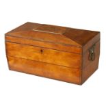 A GEORGIAN SARCOPHAGUS SHAPED SATINWOOD AND INLAID TEA CADDY