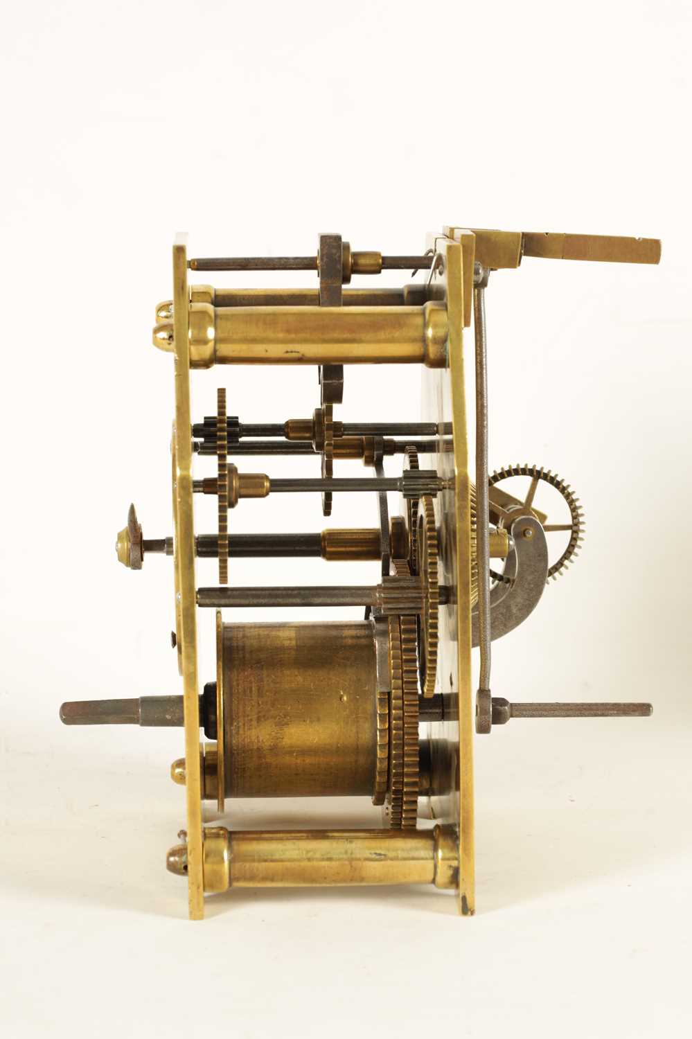 AN EARLY 19TH CENTURY BRASS PLATED WEIGHT DRIVEN TURRET CLOCK MOVEMENT - Image 4 of 11