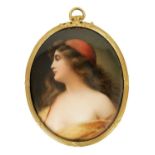 A LATE 19TH CENTURY VIENNA PORCELAIN OVAL MINIATURE PORTRAIT PLAQUE