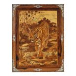 AN EARLY 20TH CENTURY INDIAN MARQUETRY INLAID HARDWOOD PANEL