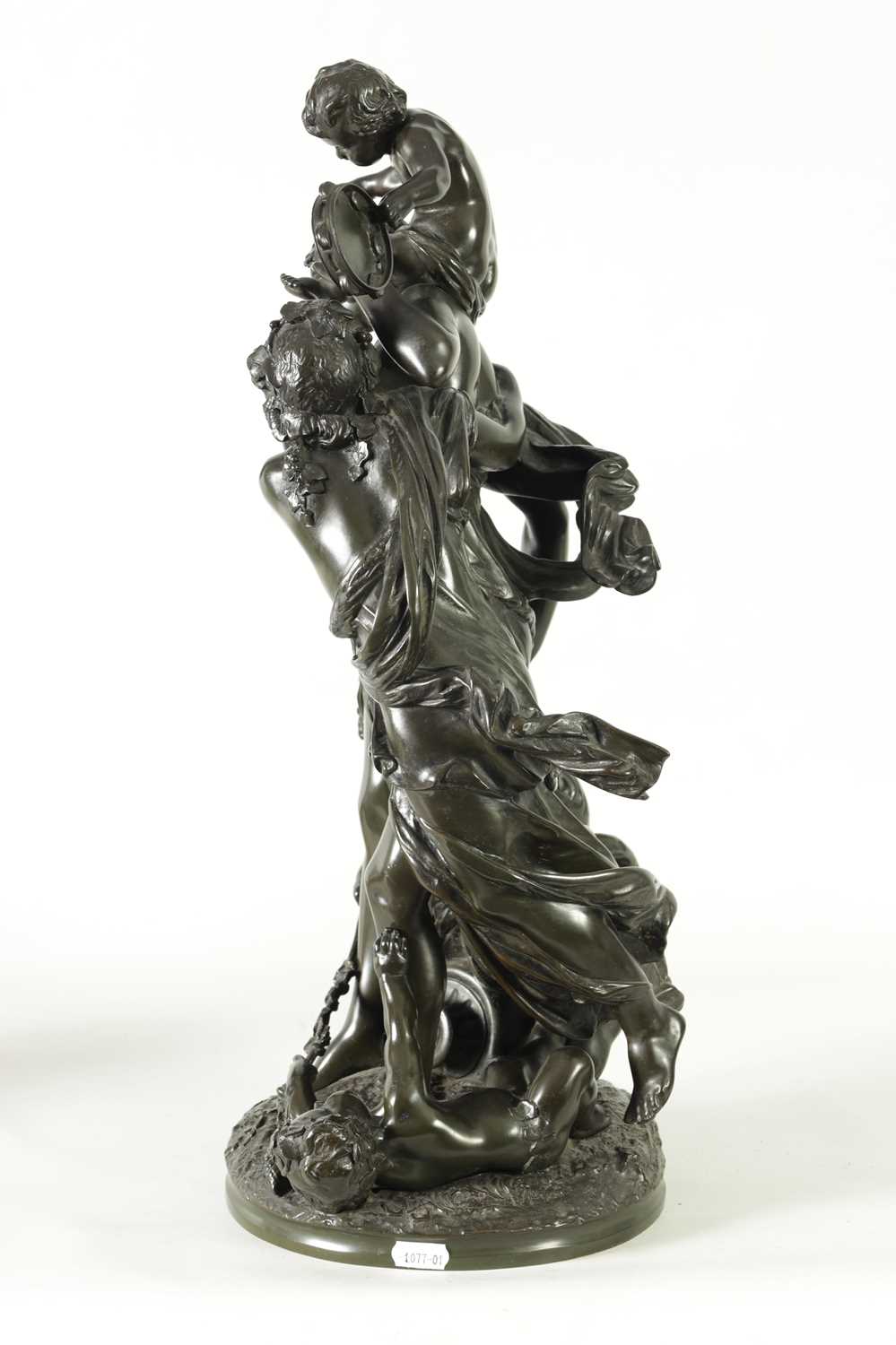 AFTER CLAUDE MICHEL CLODION. A FINLEY CAST 19TH CENTURY BRONZE OF BACHANTE AND DANCING PUTTI - Image 9 of 11