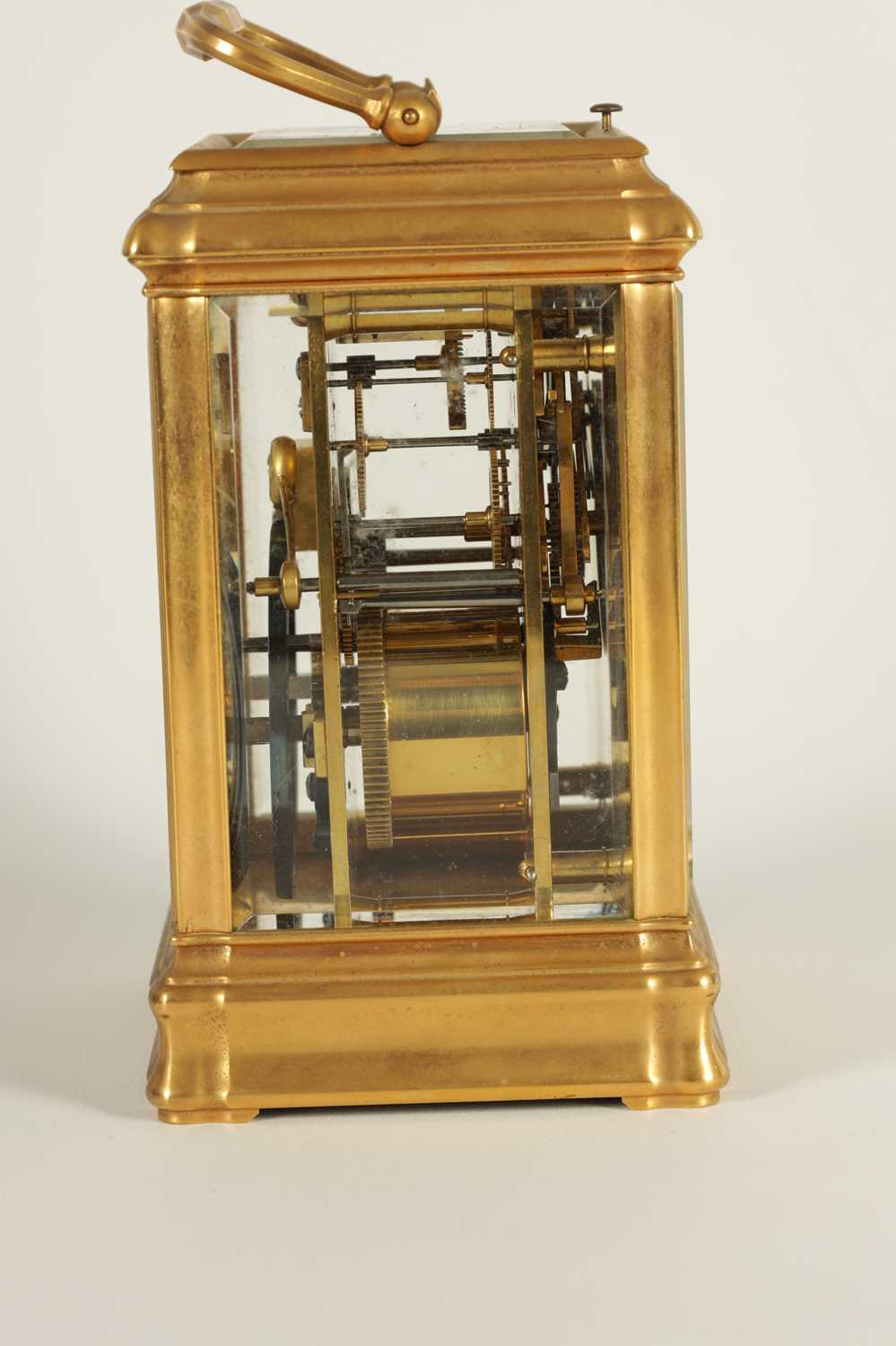 A LATE 19TH CENTURY FRENCH GILT BRASS GORGE-CASED REPEATING CARRIAGE CLOCK - Image 3 of 8