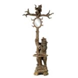 A GOOD 19TH CENTURY CARVED LINDEN WOOD BLACK FOREST BEAR HAT AND STICK STAND