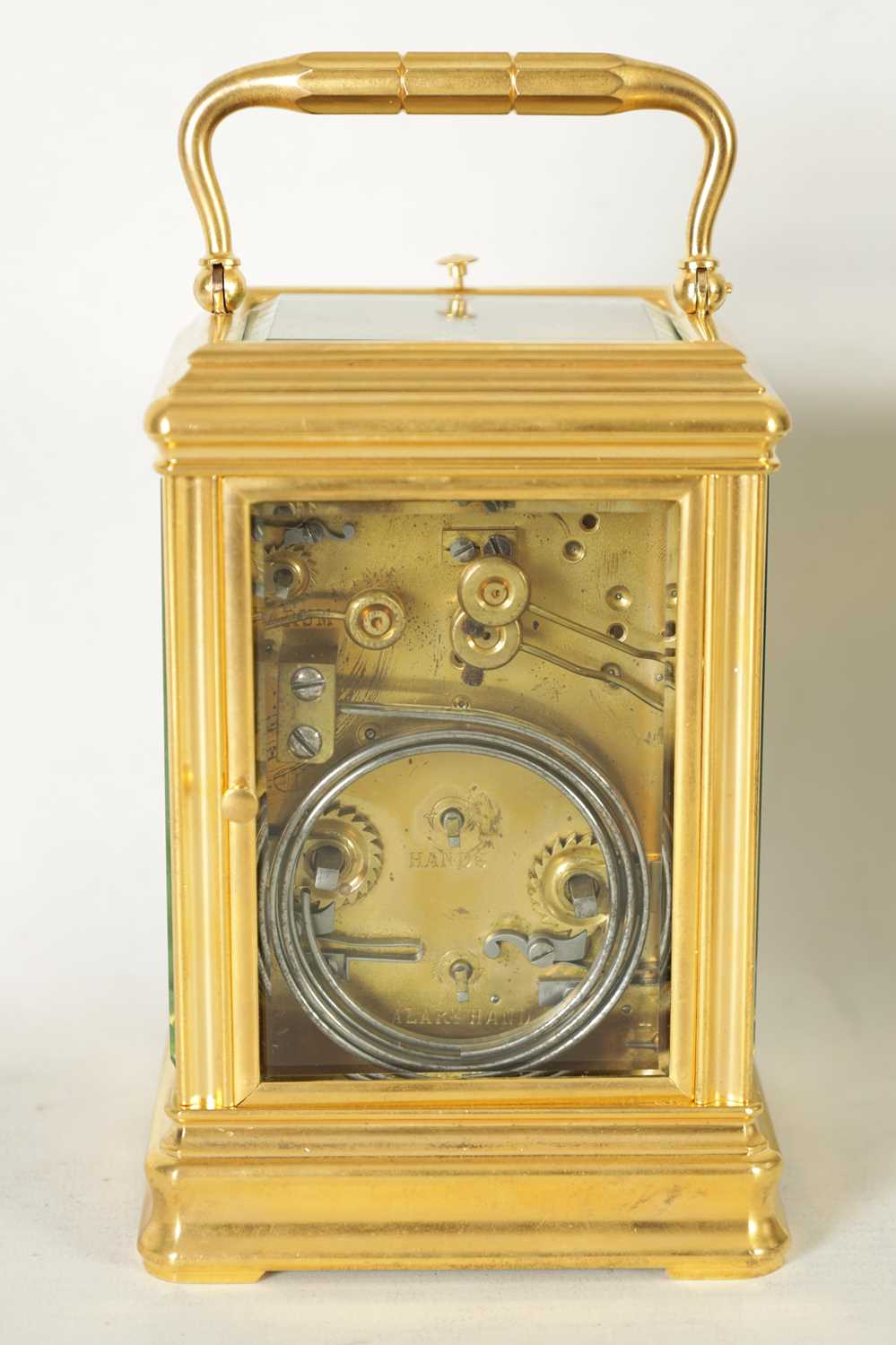 DROCOURT, PARIS. A 19TH CENTURY BRASS GORGE-CASE GRAND SONNERIE REPEATING CARRIAGE CLOCK WITH ALARM - Image 6 of 10