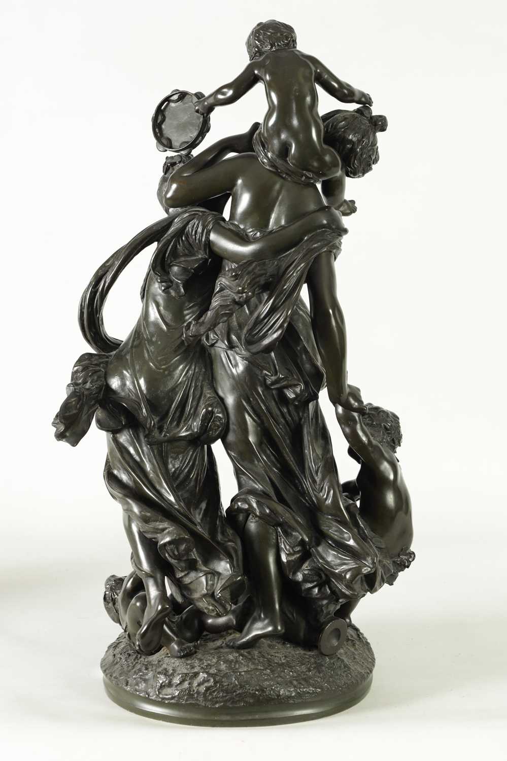 AFTER CLAUDE MICHEL CLODION. A FINLEY CAST 19TH CENTURY BRONZE OF BACHANTE AND DANCING PUTTI - Image 10 of 11