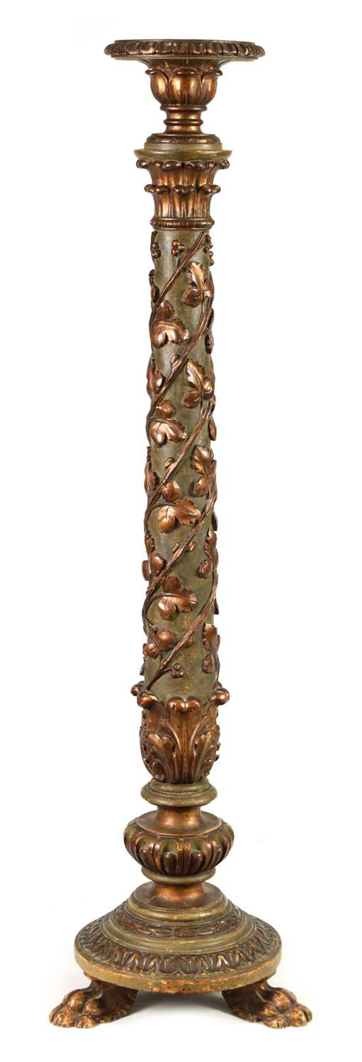 A 19TH CENTURY CARVED GILT WOOD TORCHERE