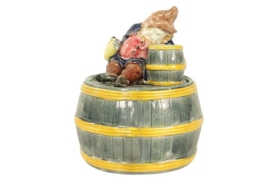 A COLOURFUL 19TH CENTURY CONTINENTAL MAJOLICA TOBACCO JAR/MATCH HOLDER - Image 1 of 6