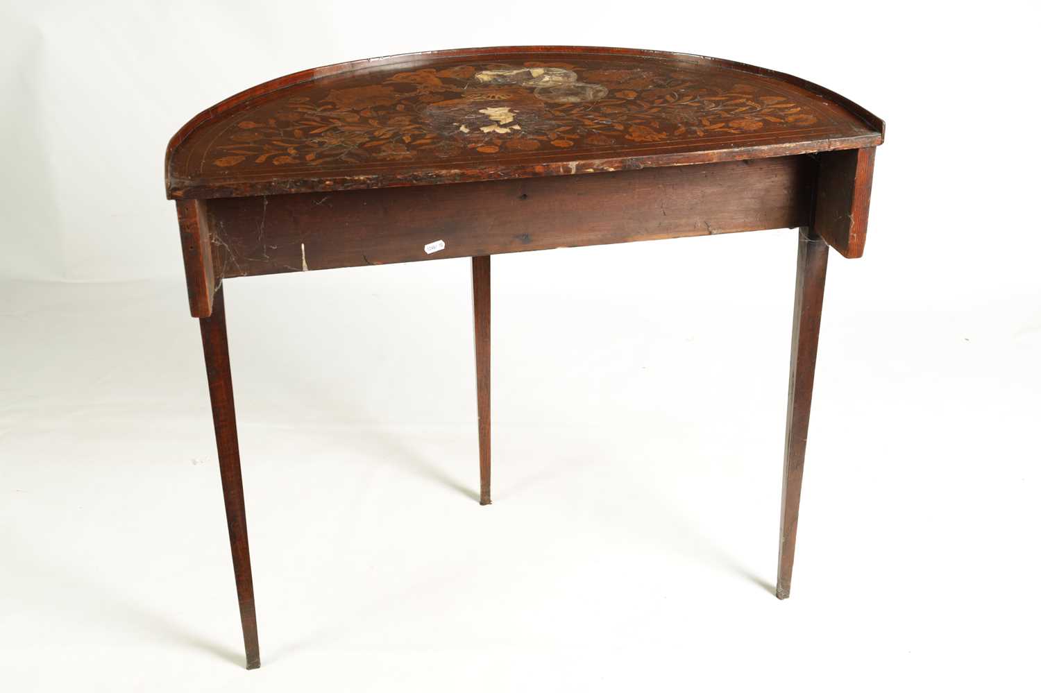 AN 18TH CENTURY BOW-FRONT DUTCH FLORAL MARQUETRY AND WALNUT SIDE TABLE - Image 9 of 10