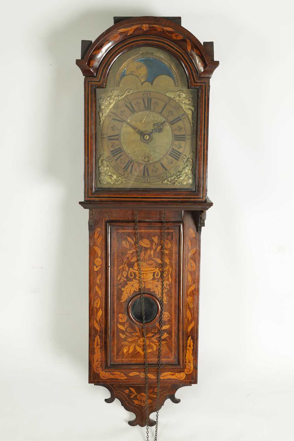 A MID 18TH CENTURY WALNUT AND DUTCH MARQUETRY HOODED 30HR WALL CLOCK - Image 2 of 18