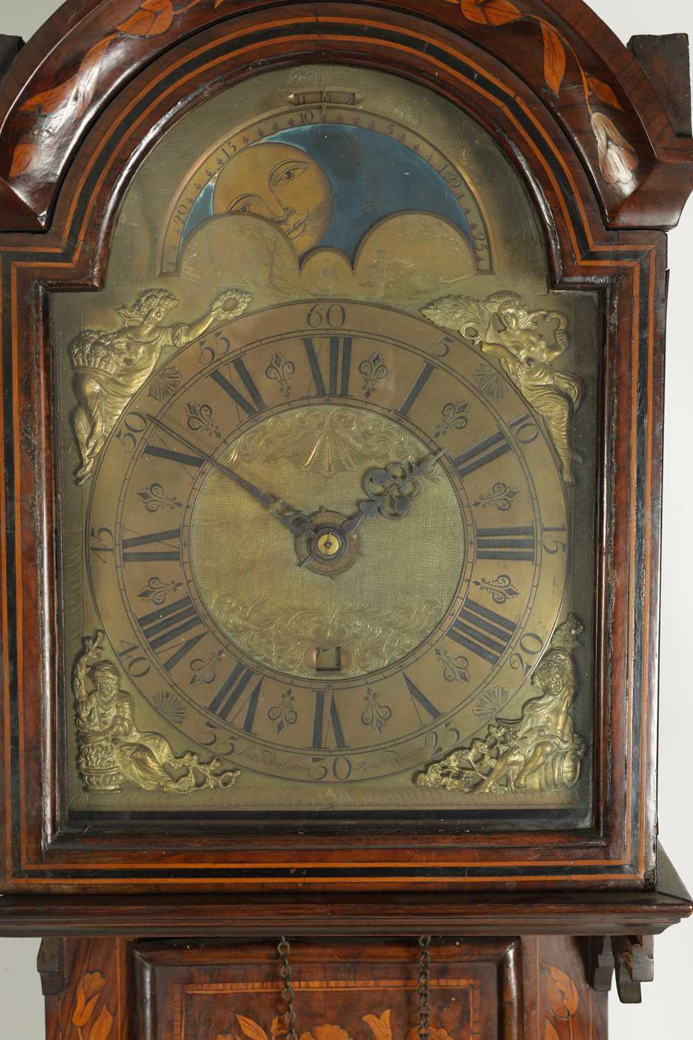 A MID 18TH CENTURY WALNUT AND DUTCH MARQUETRY HOODED 30HR WALL CLOCK - Image 5 of 18