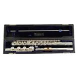 A FLUTEMAKERS GUILD LTD. SILVER FLUTE WITH GOLD LIP PLATE