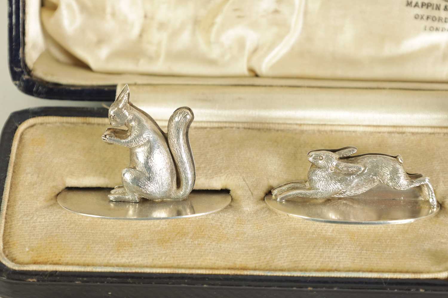 A CASED SET OF FOUR SILVER ANIMALIER MENU HOLDERS - Image 2 of 9