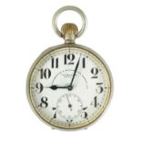 AN EARLY 20TH CENTURY OVERSIZED EIGHT-DAY SILVER PLATED DESK WATCH