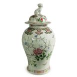 A 19TH CENTURY CHINESE FAMILLE ROSE COUNTRY HOUSE VASE AND COVER OF LARGE PROPORTIONS