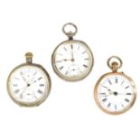 THREE OPEN FACED POCKET WATCHES